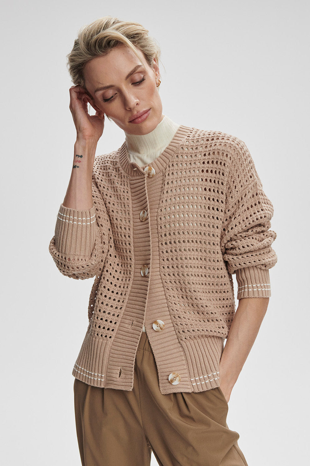 Kris Relaxed Fit Knit Cardigan- Light Taupe