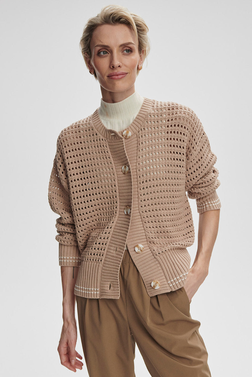 Kris Relaxed Fit Knit Cardigan- Light Taupe