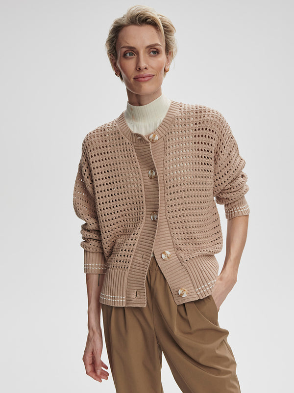 Kris Relaxed Fit Knit Cardigan- Light Taupe