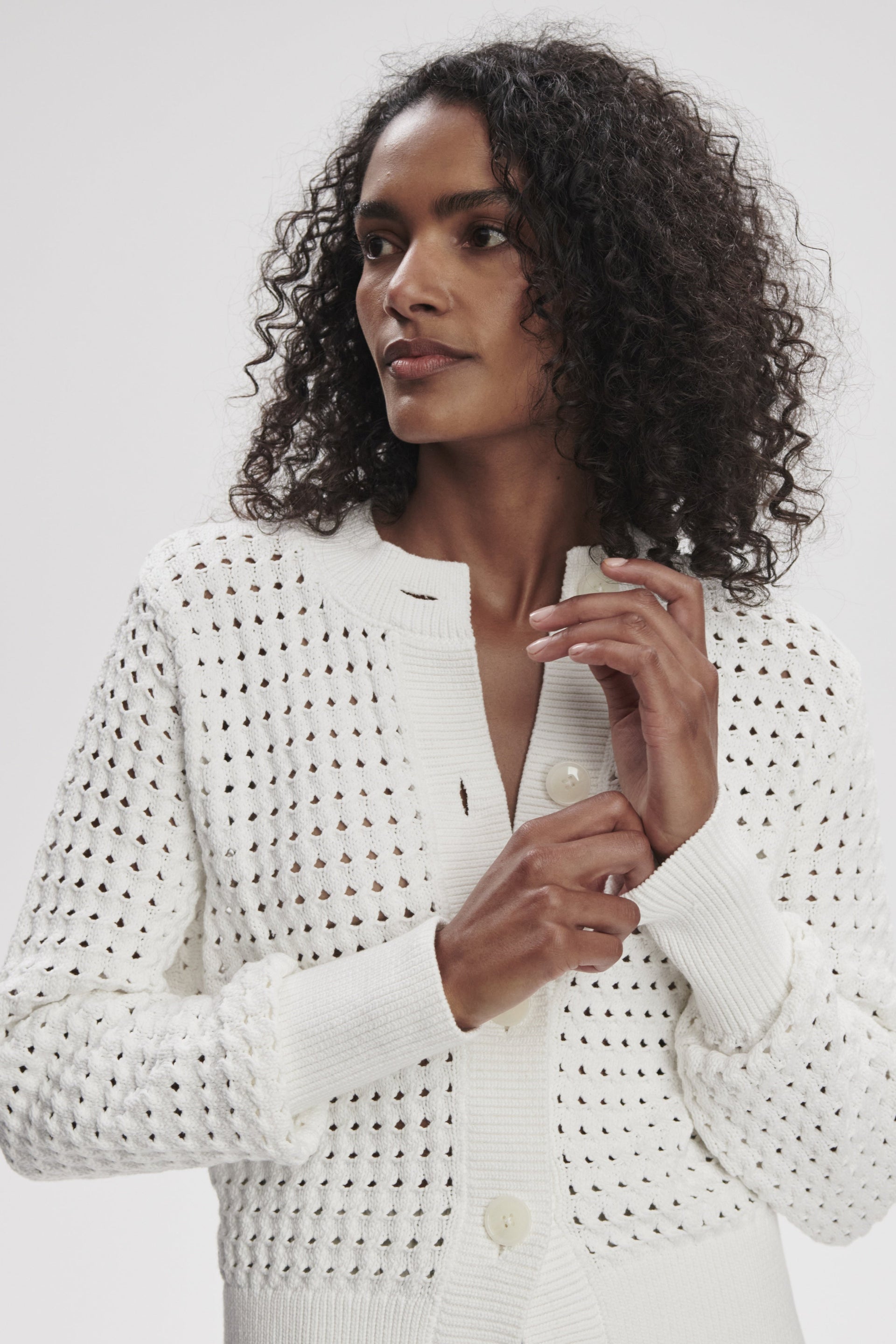 Bettina Textured Knit Jacket- Snow White