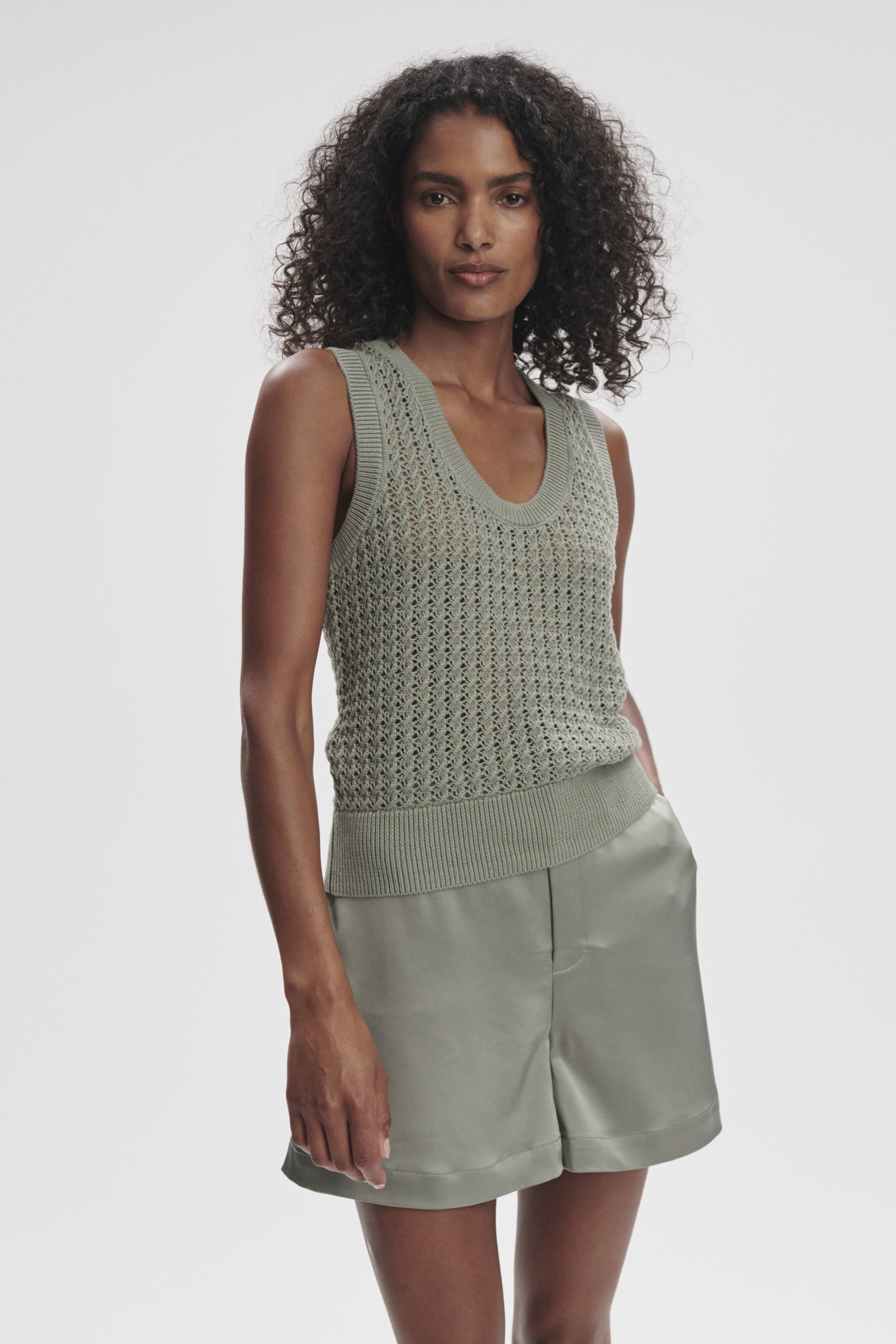 Fern Open Knit Tank- Shadow