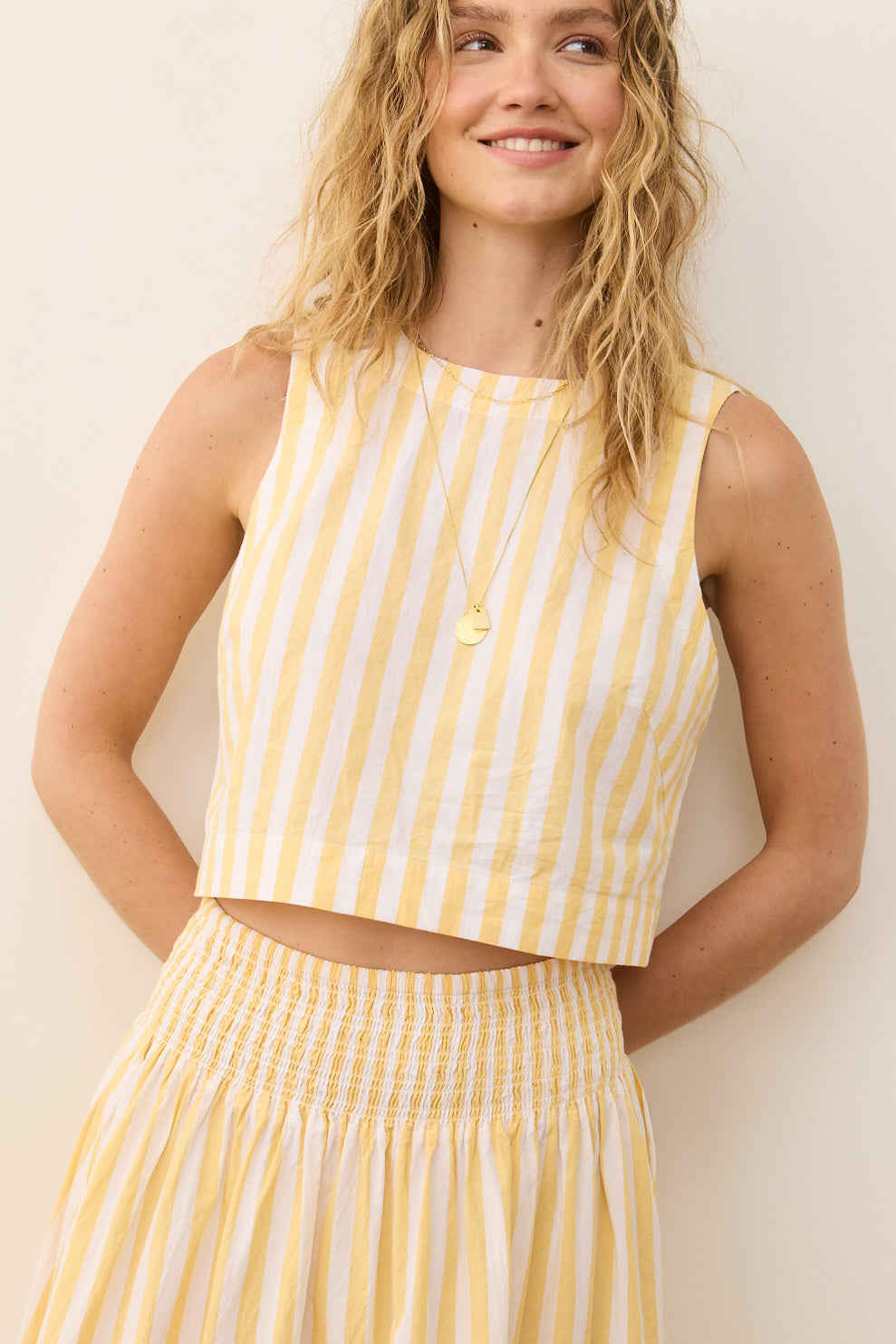 Quinn Poplin Tank- Marigold Stripe