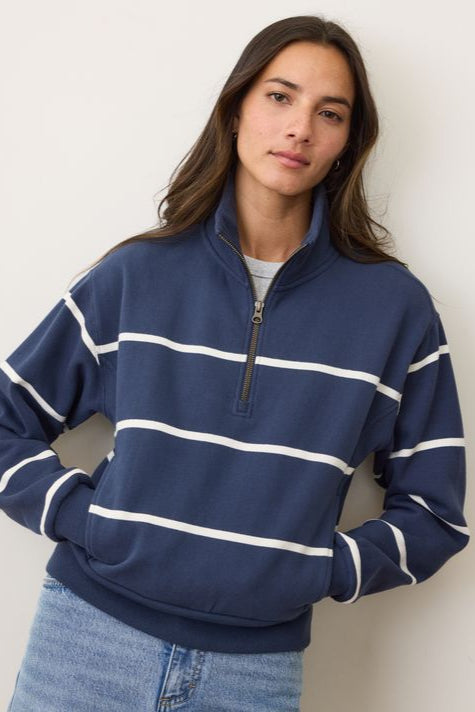 Cloud 9 Fleece Half Zip- Navy/White Stripe