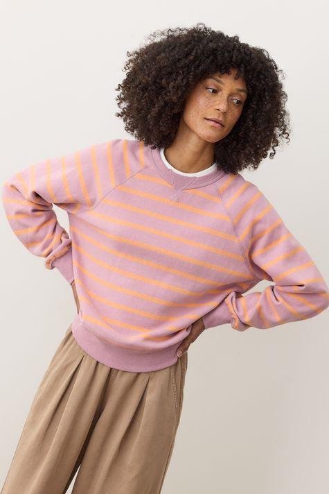 Cloud 9 Fleece Reversible Crewneck- Lilas/Orange Stripe