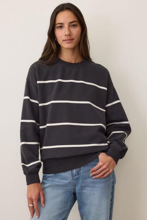 Cloud 9 Fleece Oversized Crewneck- Black/White Stripe