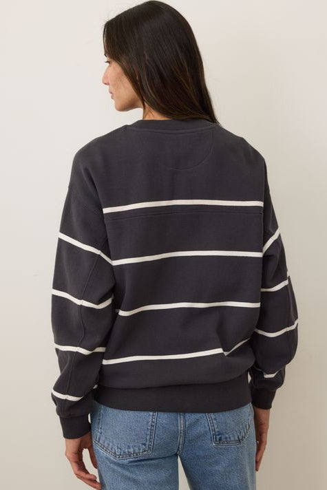 Cloud 9 Fleece Oversized Crewneck- Black/White Stripe