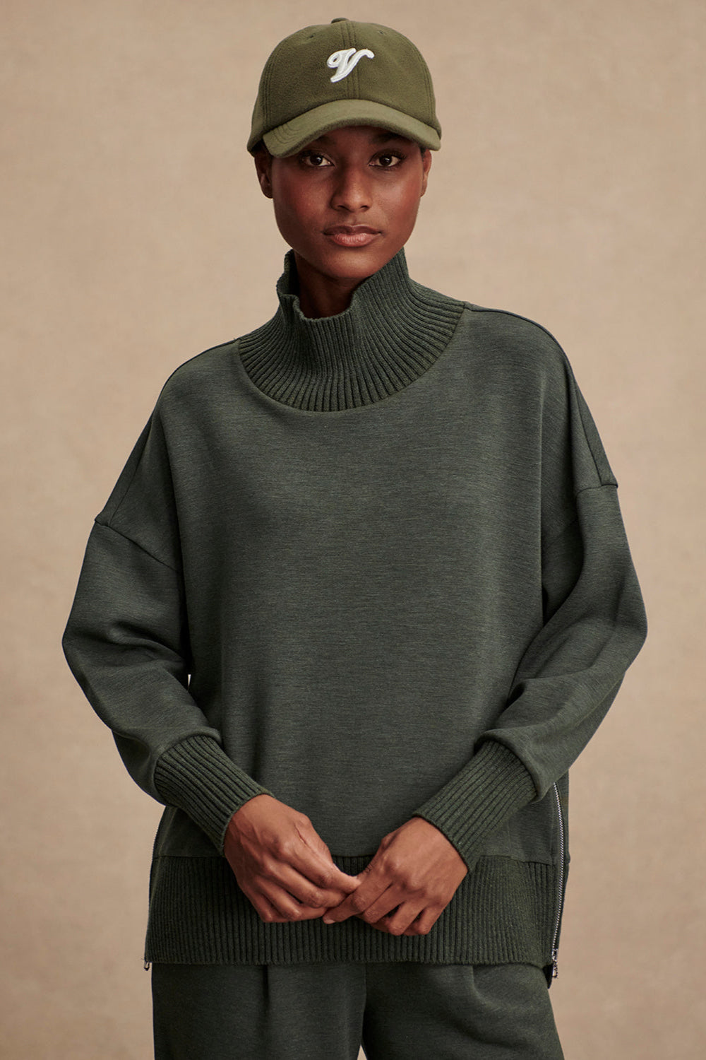 Barker High Neck DoubleSoft Sweatshirt- Olive Marl