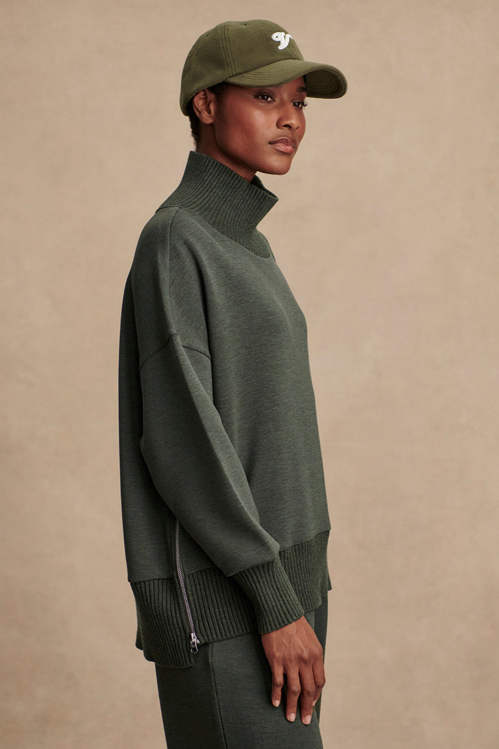 Barker High Neck DoubleSoft Sweatshirt- Olive Marl