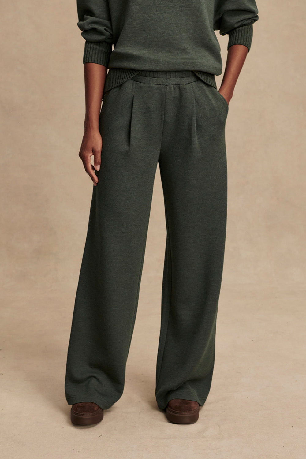 The Extra Wide Leg DoubleSoft Pant- Olive Marl