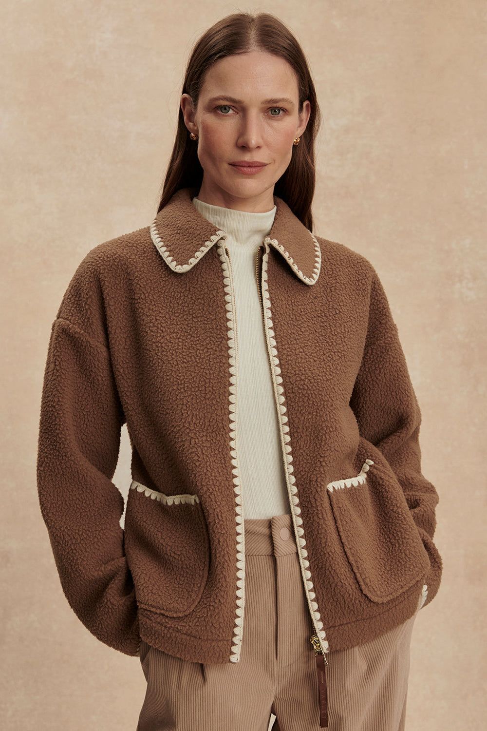 Ruiko Zip Through Fleece- Cocoa Dust