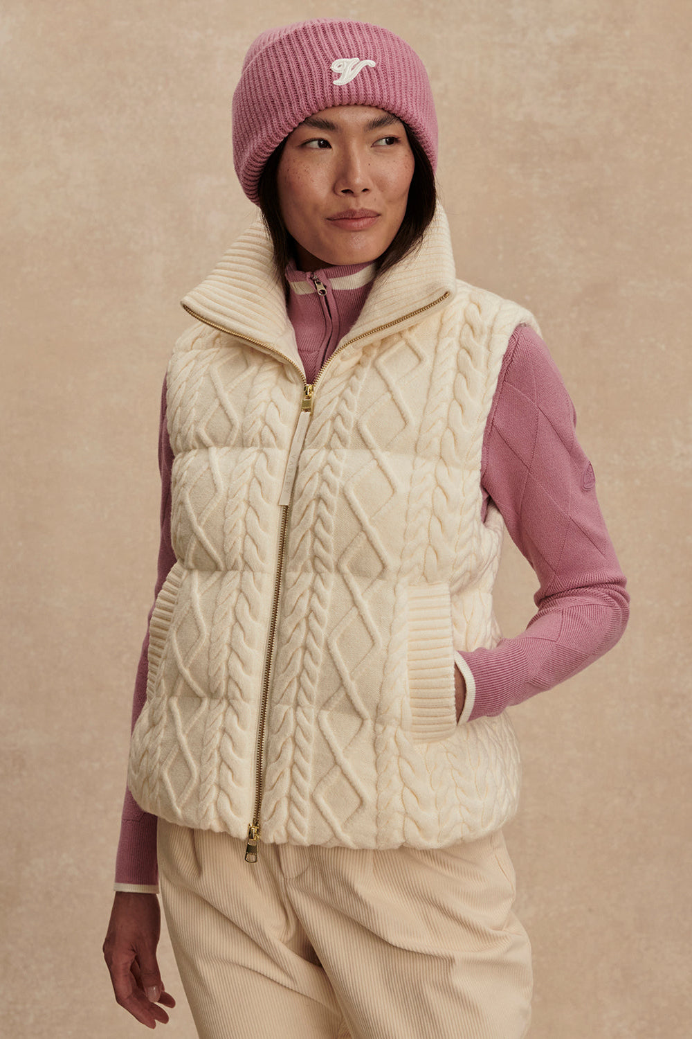 Irina Cable Knit Gilet- Egret