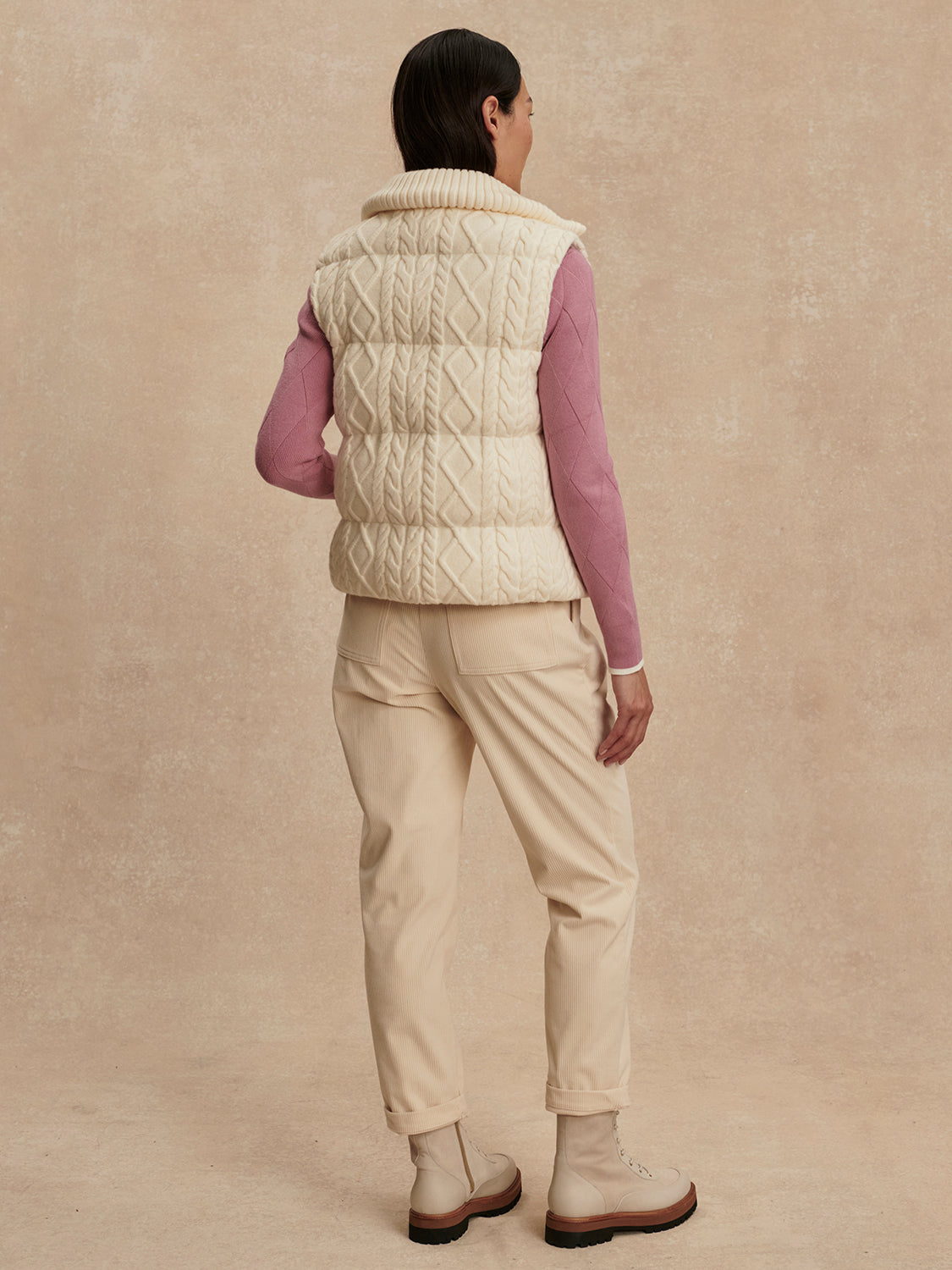 Irina Cable Knit Gilet- Egret