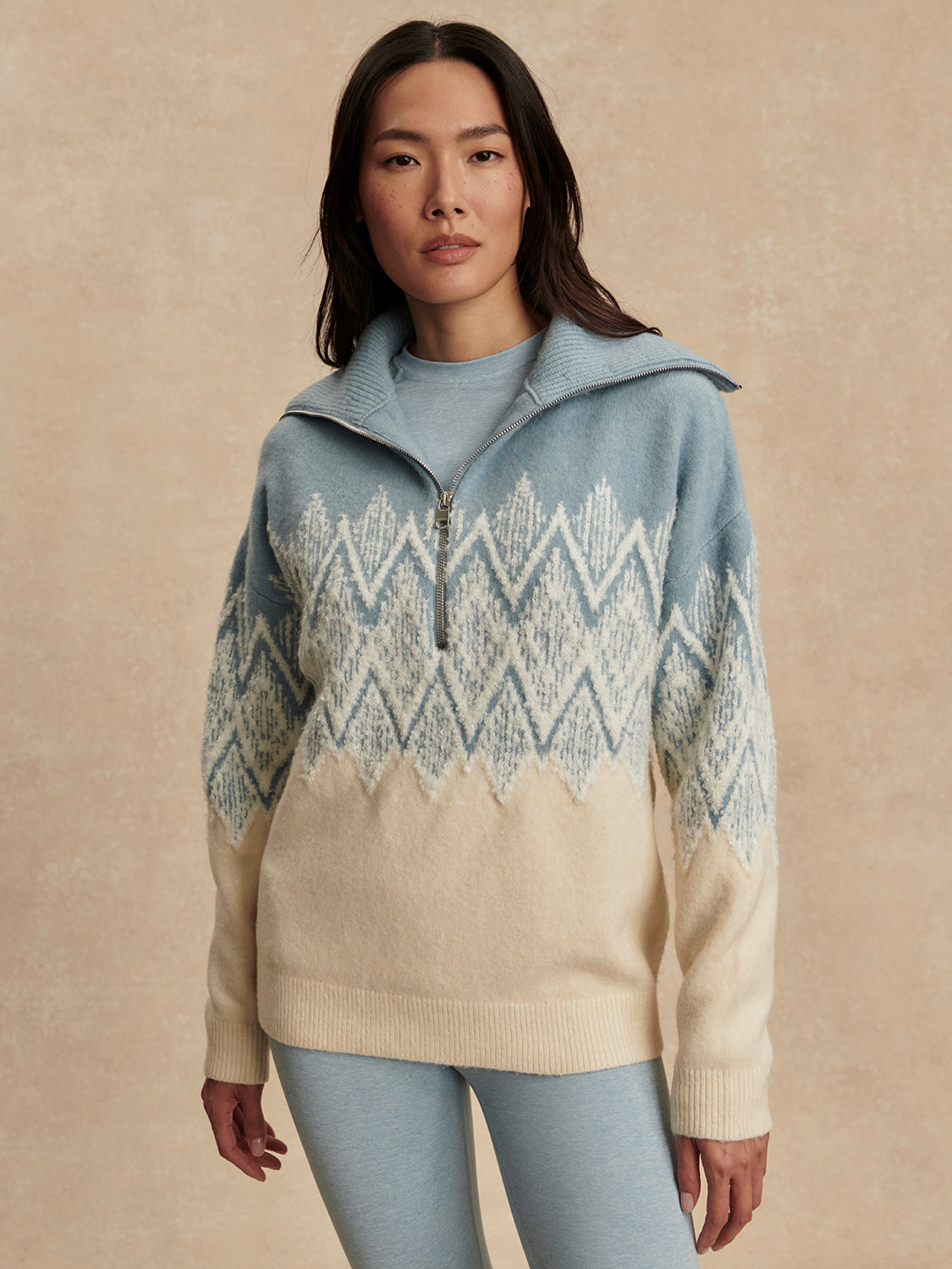 Hedda Fairisle Half Zip- Ashley Blue