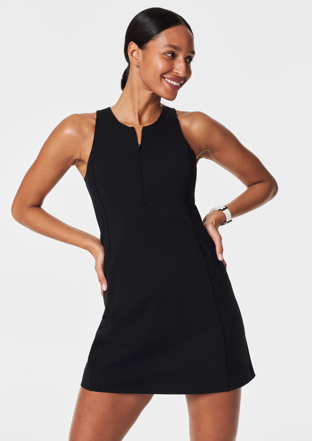 The Get Moving Zip Front Dress- Very Black
