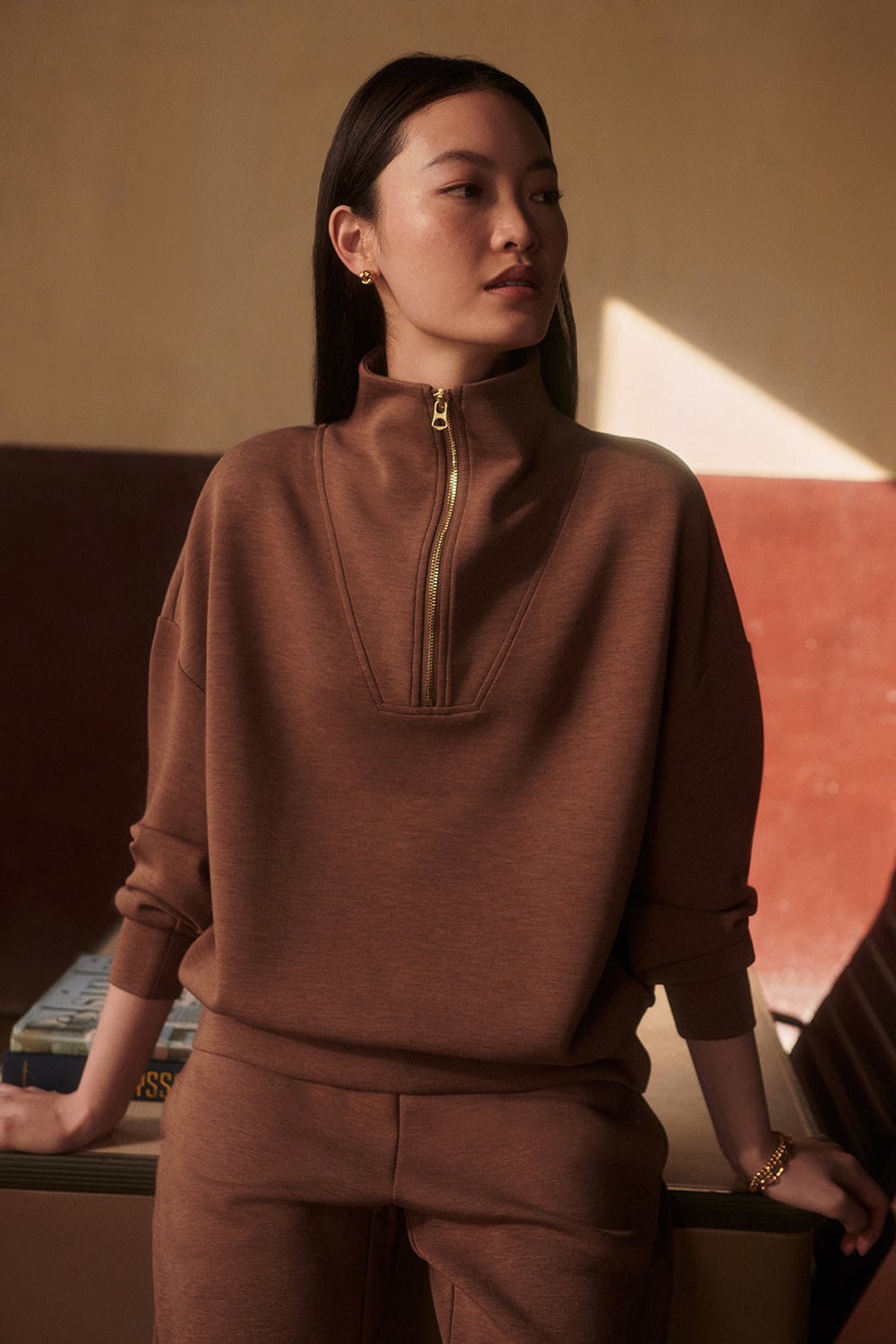 Hawley Half Zip Sweatshirt- Golden Bronze Marl