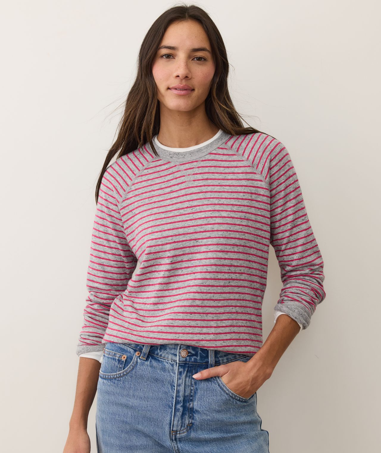 Reversible Raglan Sweatshirt- Heather Grey/Pink