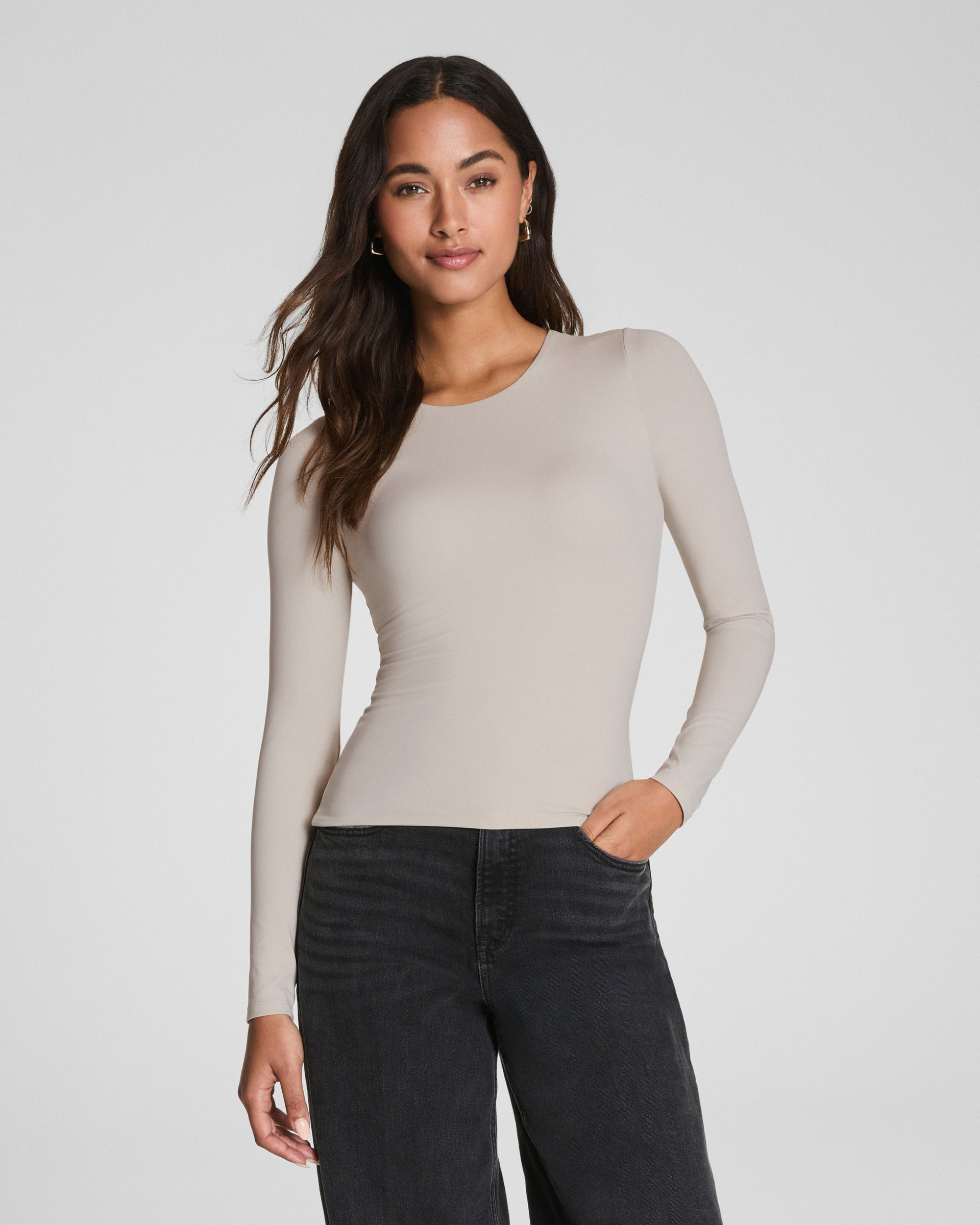 Smoothing Jersey Long Sleeve Crewneck- Bone