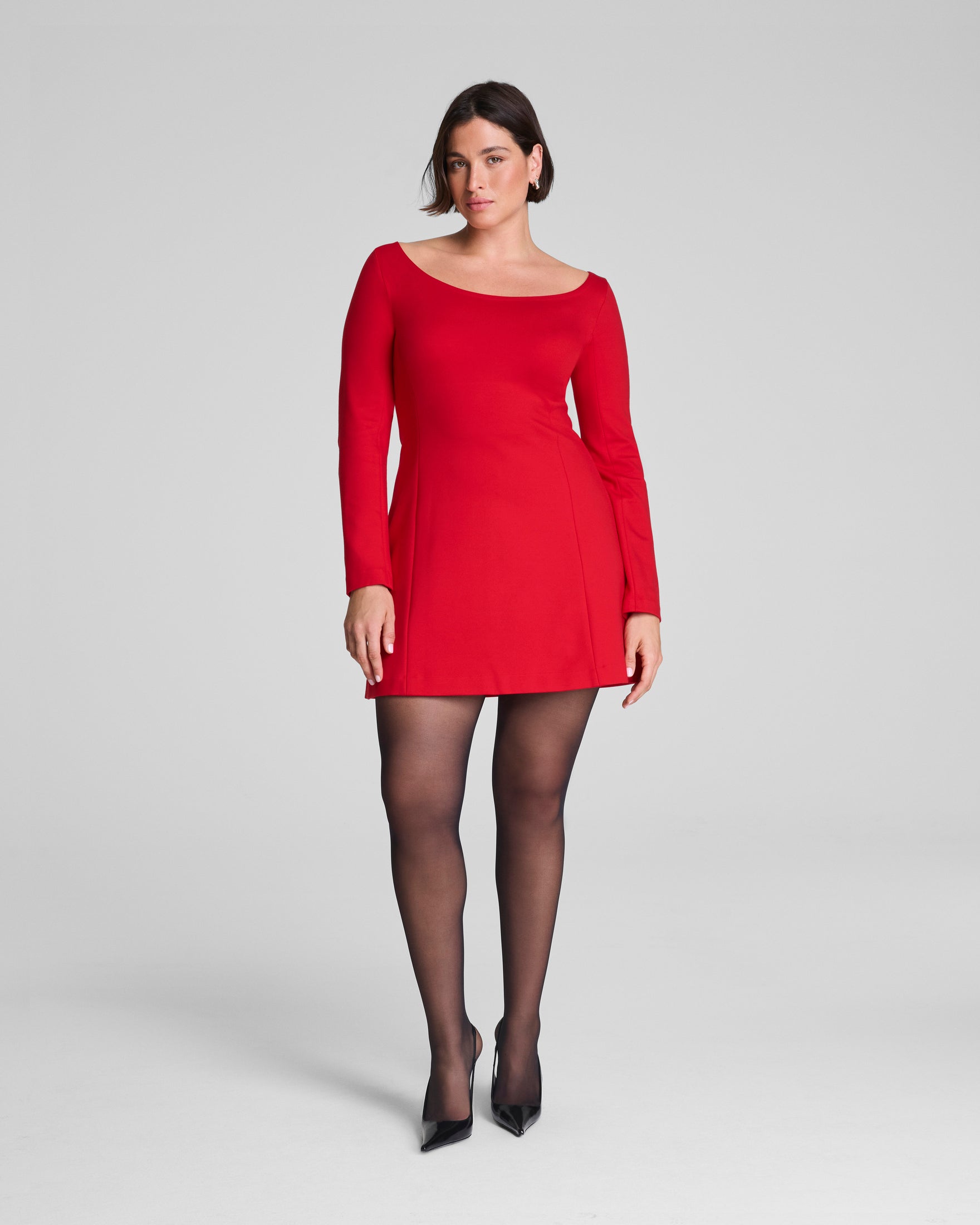 Long Sleeve Ballet Neck Mini Dress- Spanx Red