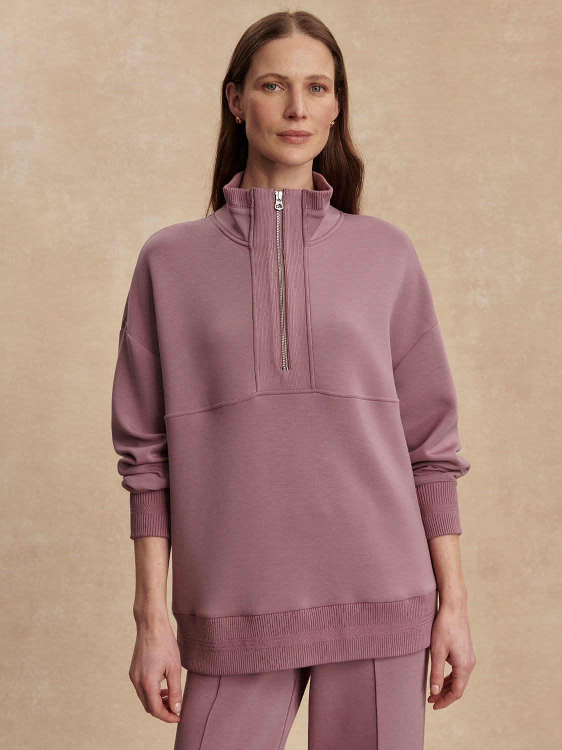 Molly Half Zip Longline Sweatshirt- Wistful Mauve