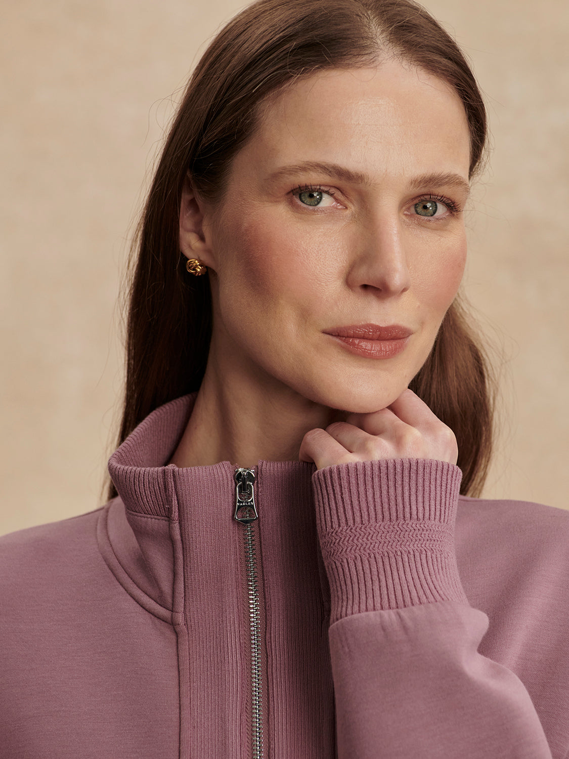 Molly Half Zip Longline Sweatshirt- Wistful Mauve