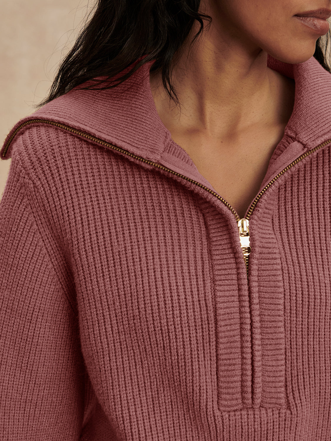 Maura Half Zip Rib Knit- Wistful Mauve