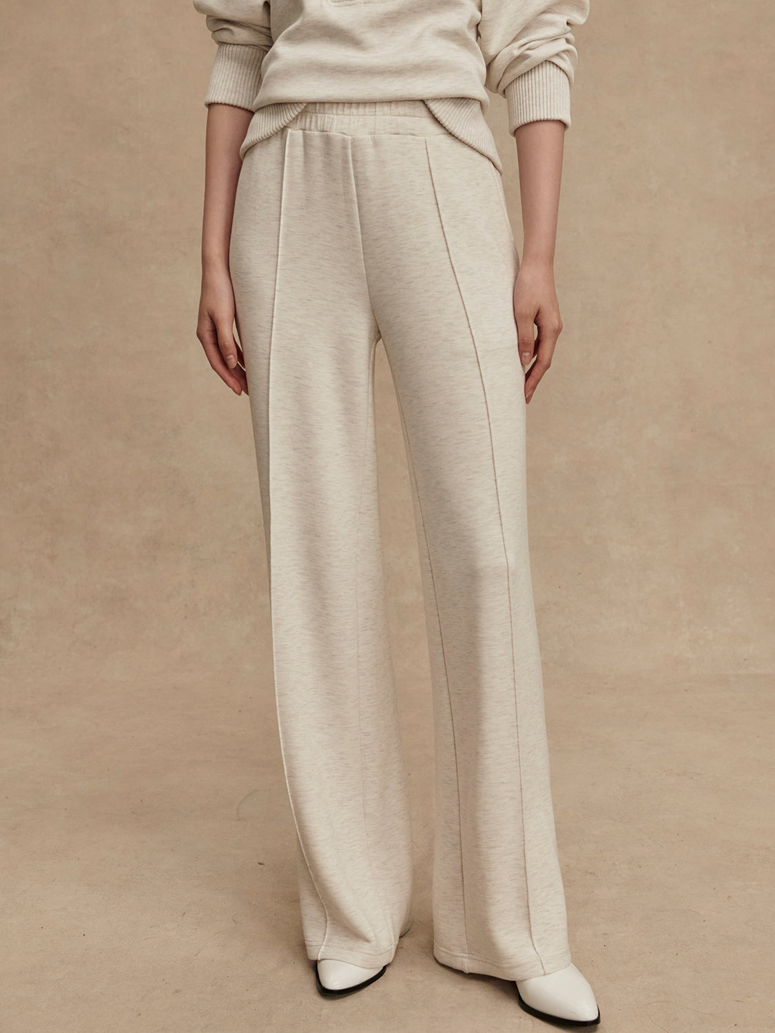The Wide Leg Pant 30"- Ivory Marl