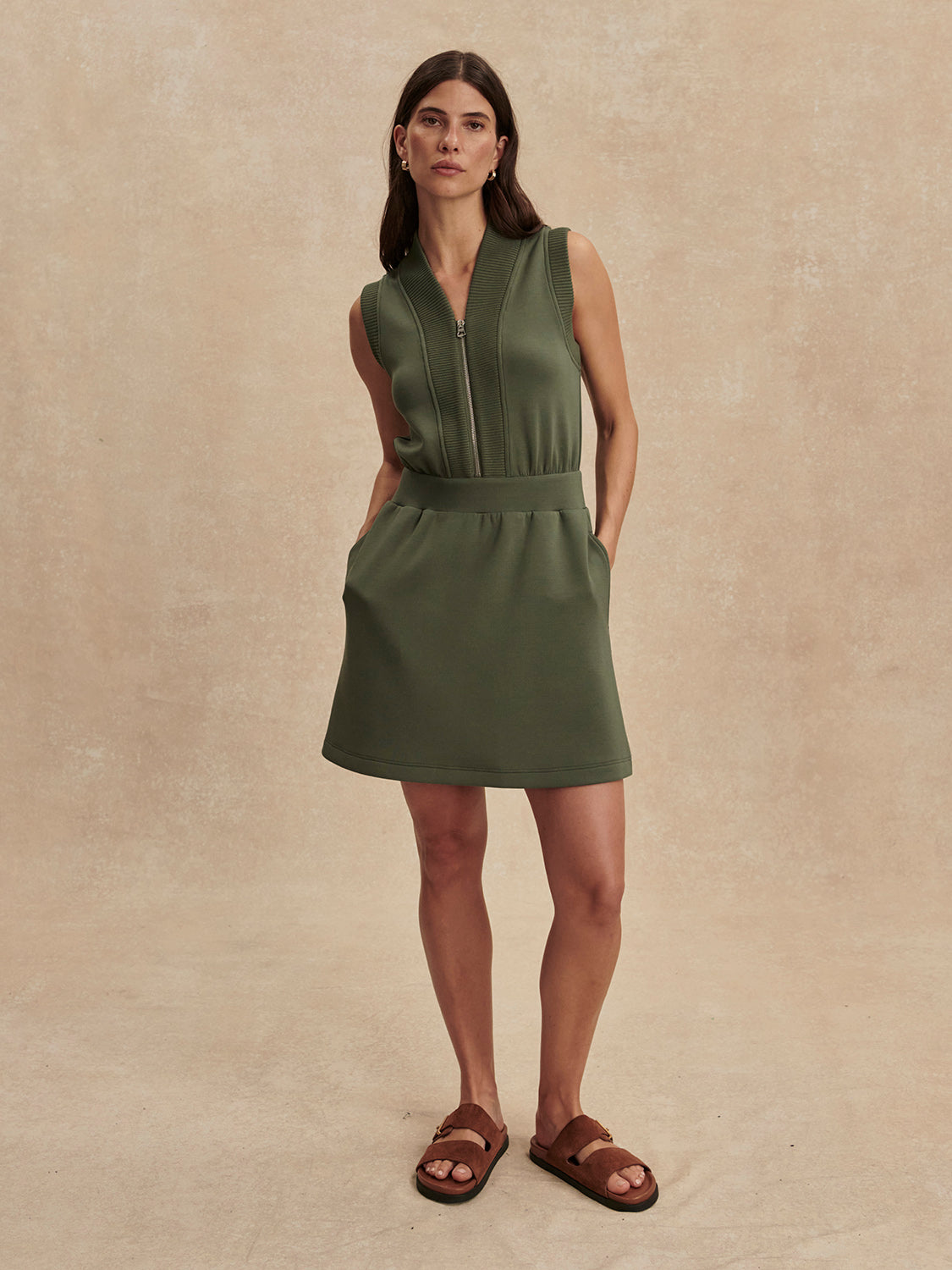 Polyanna Half Zip Dress- Thyme