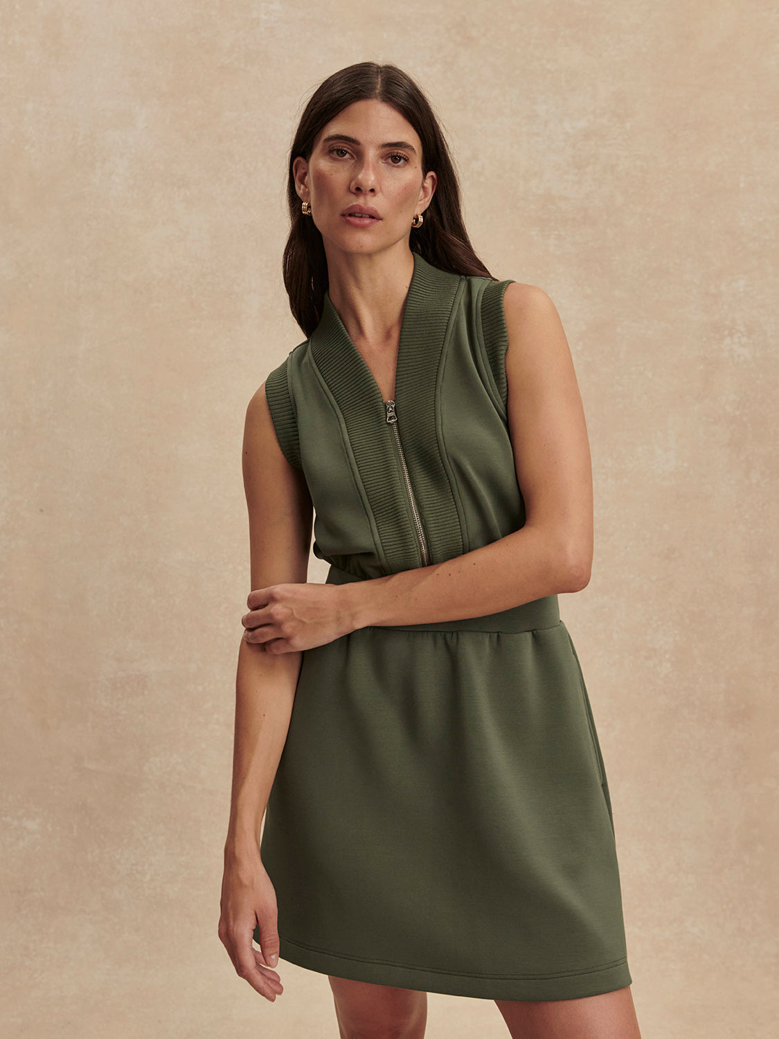 Polyanna Half Zip Dress- Thyme