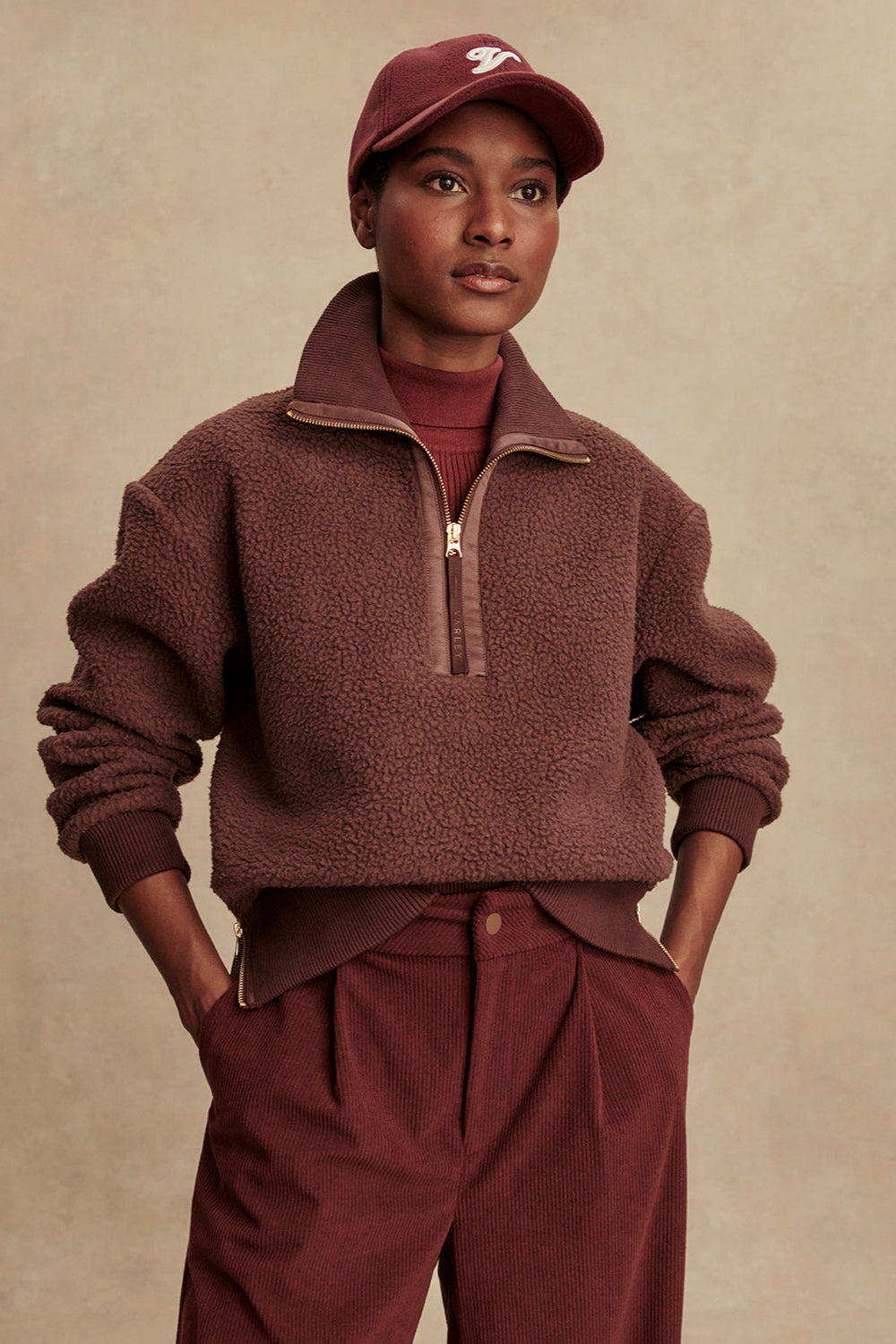 Roselle Half Zip Fleece- Deep Mahogany