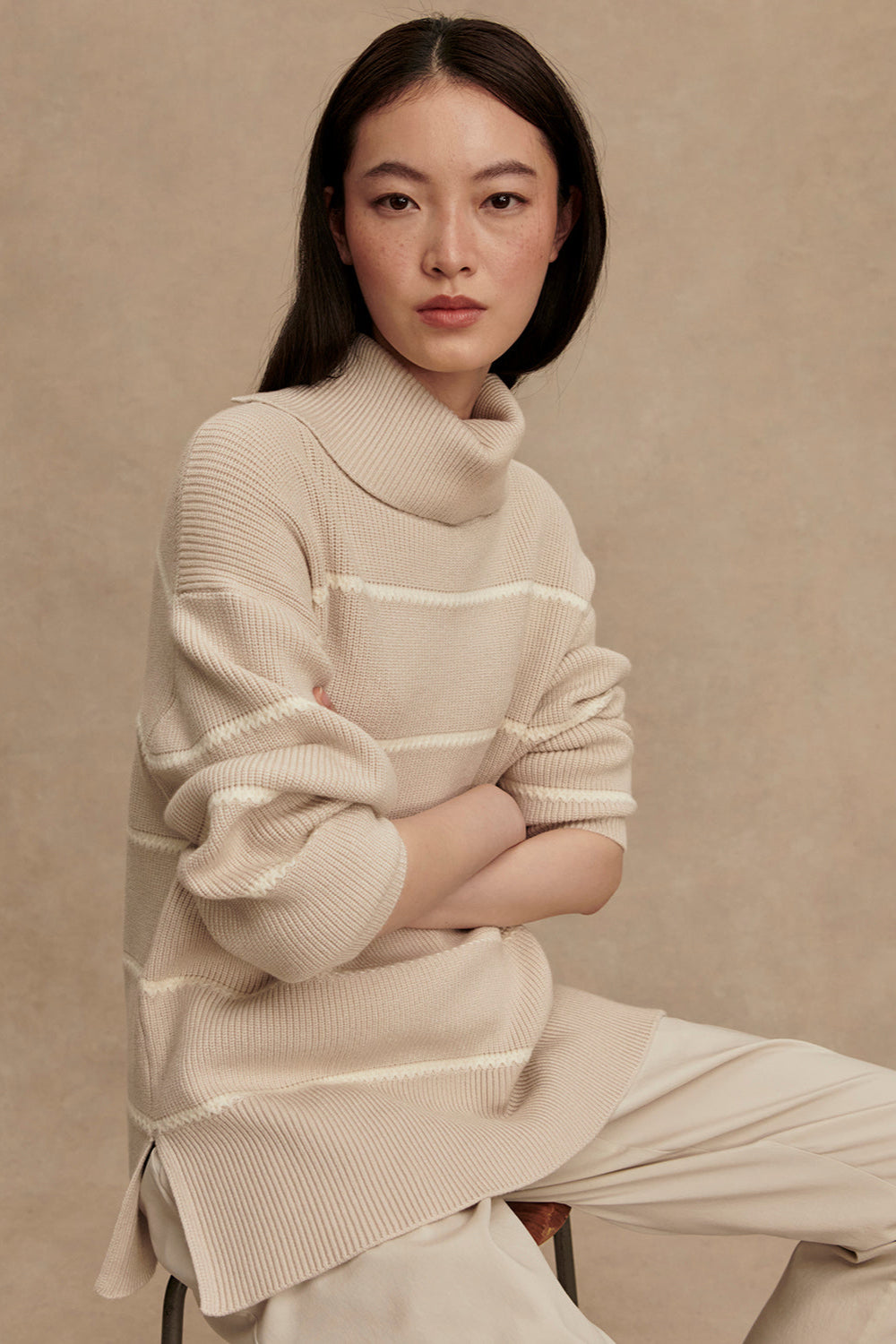 Hamish Stitch Knit Sweater- Silver Birch