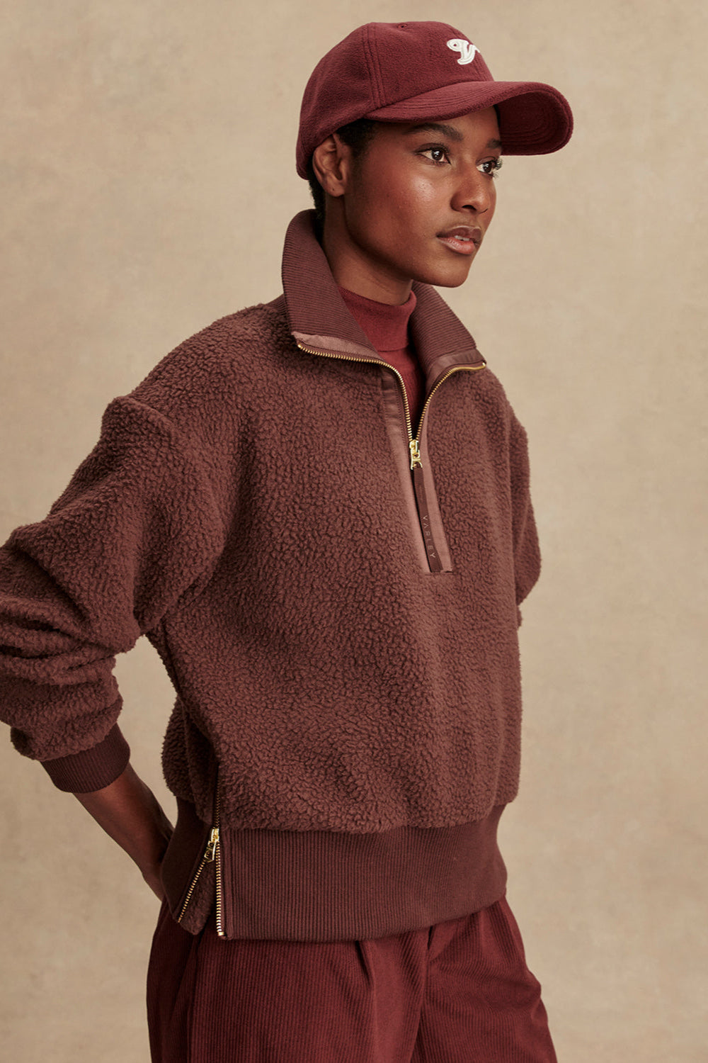 Roselle Half Zip Fleece- Deep Mahogany