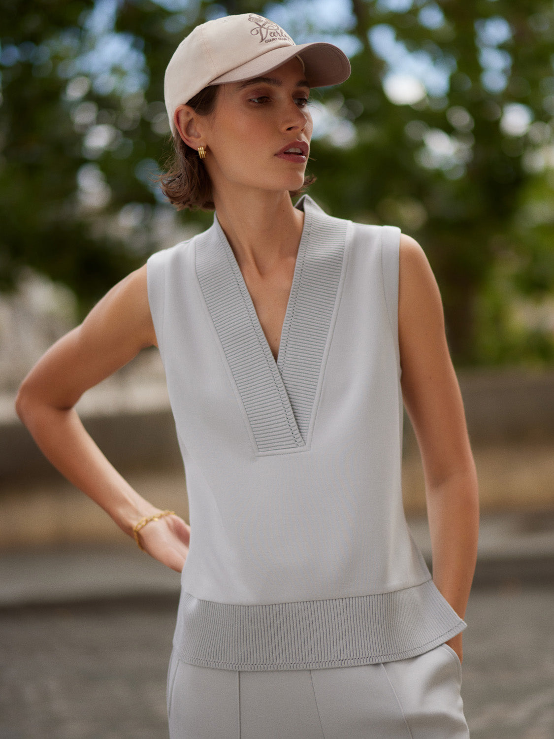 Freida V Neck Tank- Blue Clay