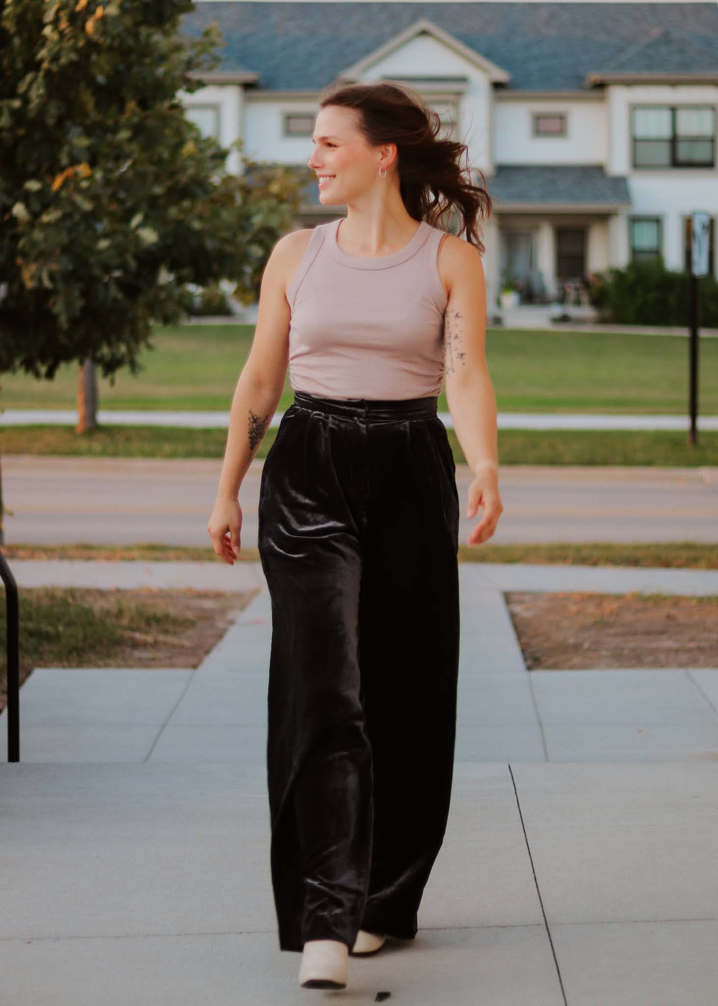 Irene Velvet Pant- Lead Grey