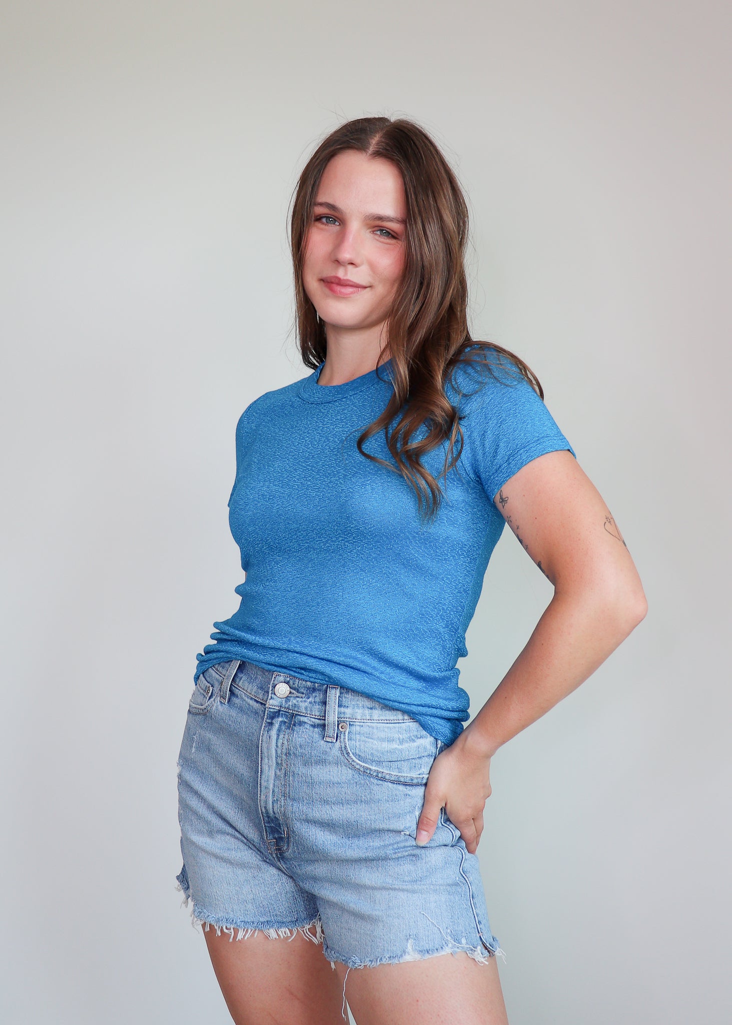 Fallon Crewneck Shine Tee—Pacific Teal