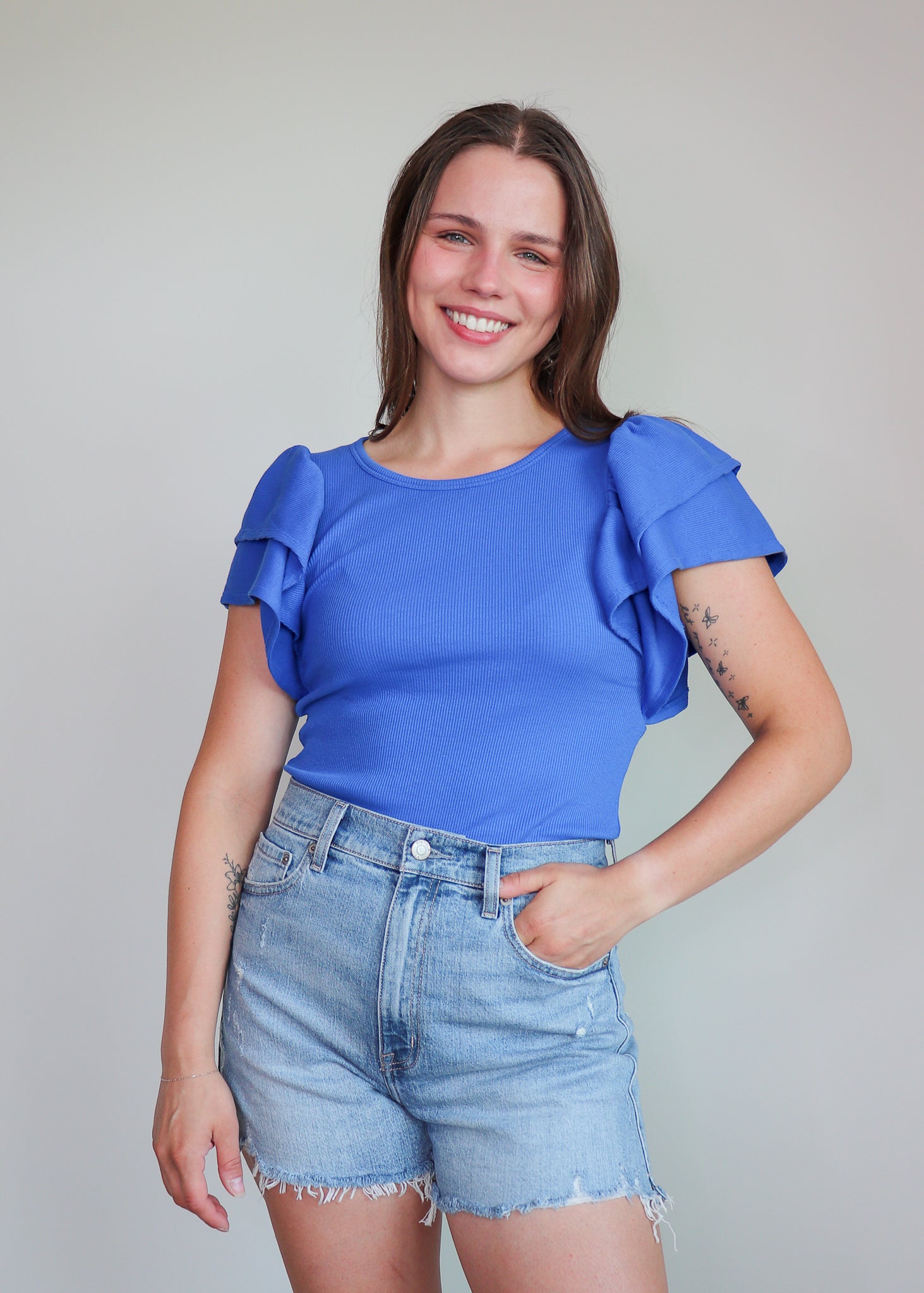 Irina Flirty Tee—Blue Bottle **FINAL SALE**