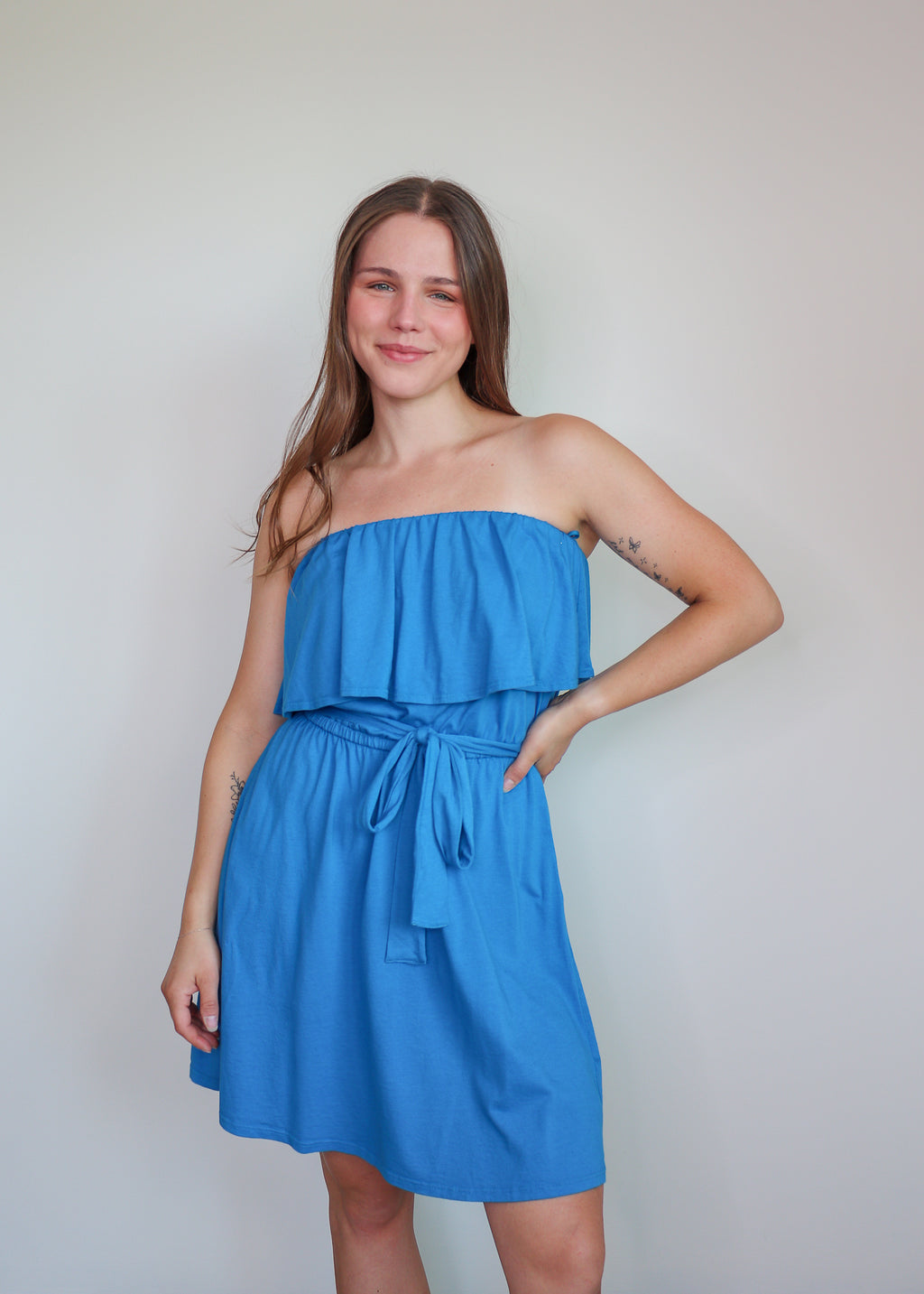 Beverly Cotton Mini Dress—Pacific Teal Blue