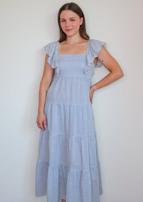 Aries Tiered Midi Dress—Blue/White **FINAL SALE**