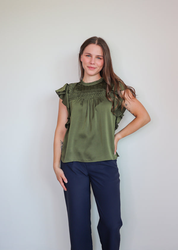 Helissa Pintucked Blouse—Olive Green