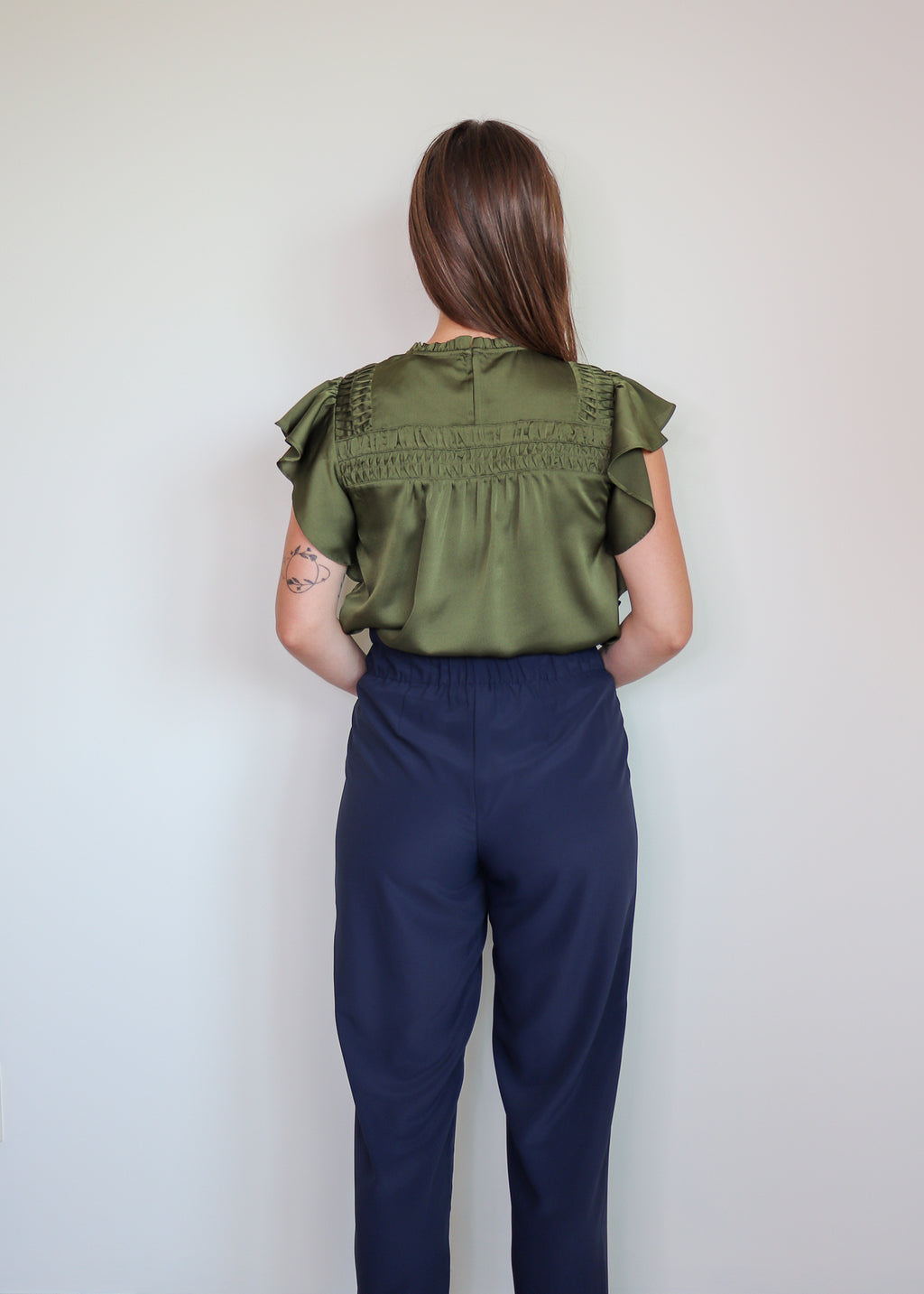 Helissa Pintucked Blouse—Olive Green