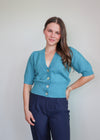 Inez Short Puff Sleeve Cardigan—Teal