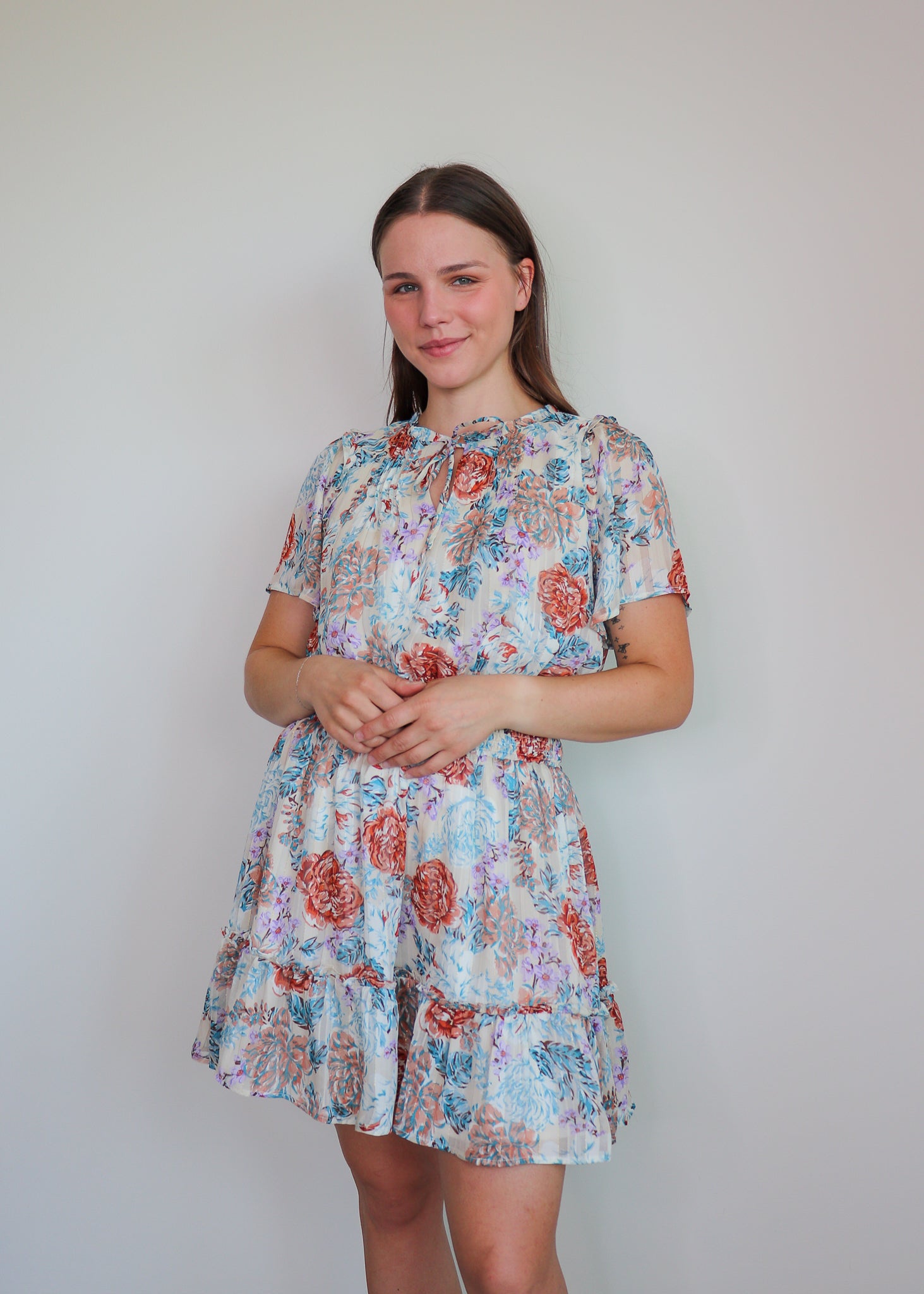 Keina Flutter Sleeve Mini Dress—Floral