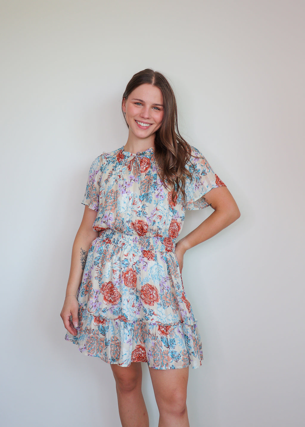 Keina Flutter Sleeve Mini Dress—Floral