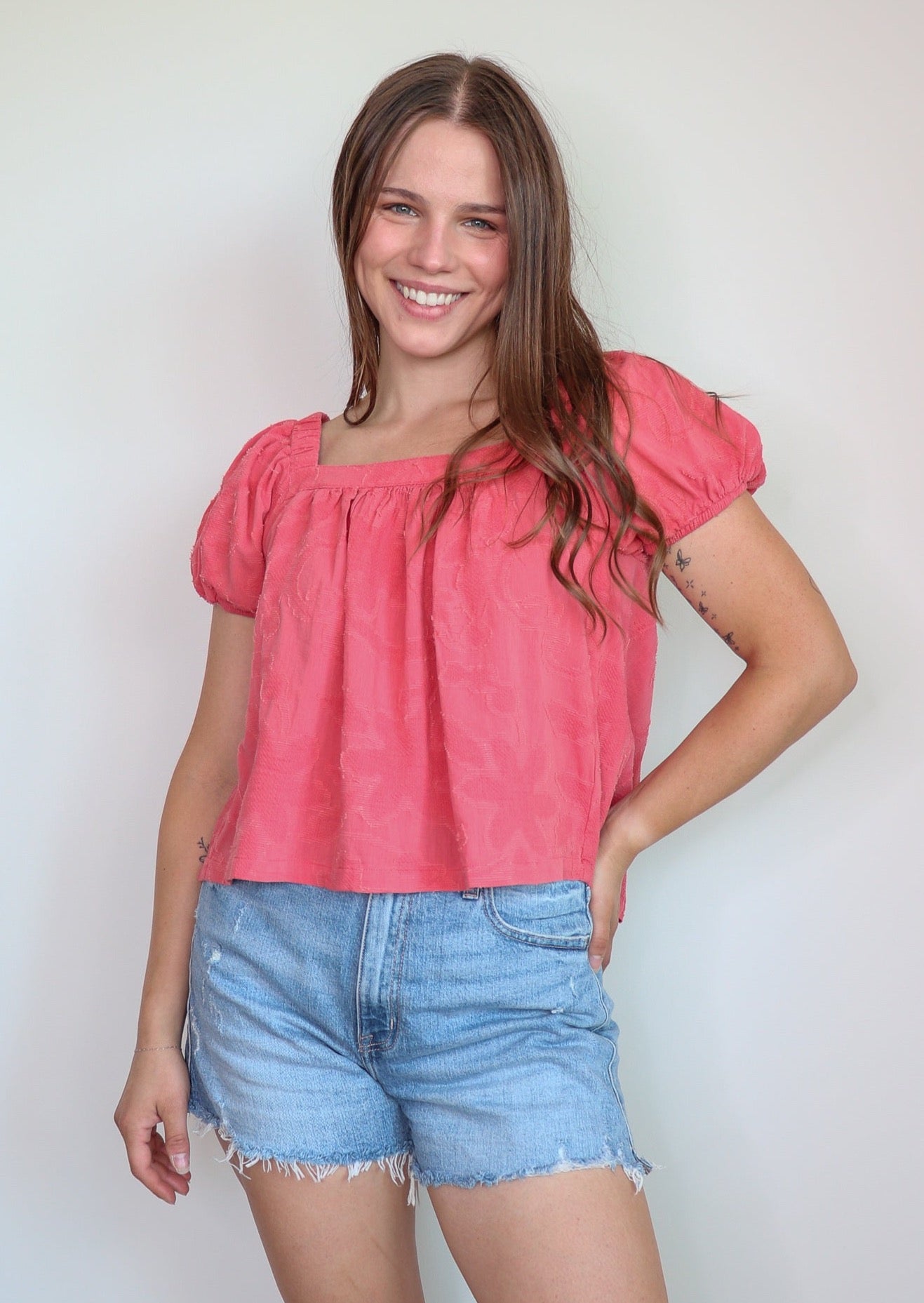 Nicki Jacquard Blouse—Guava** FINAL SALE** AM