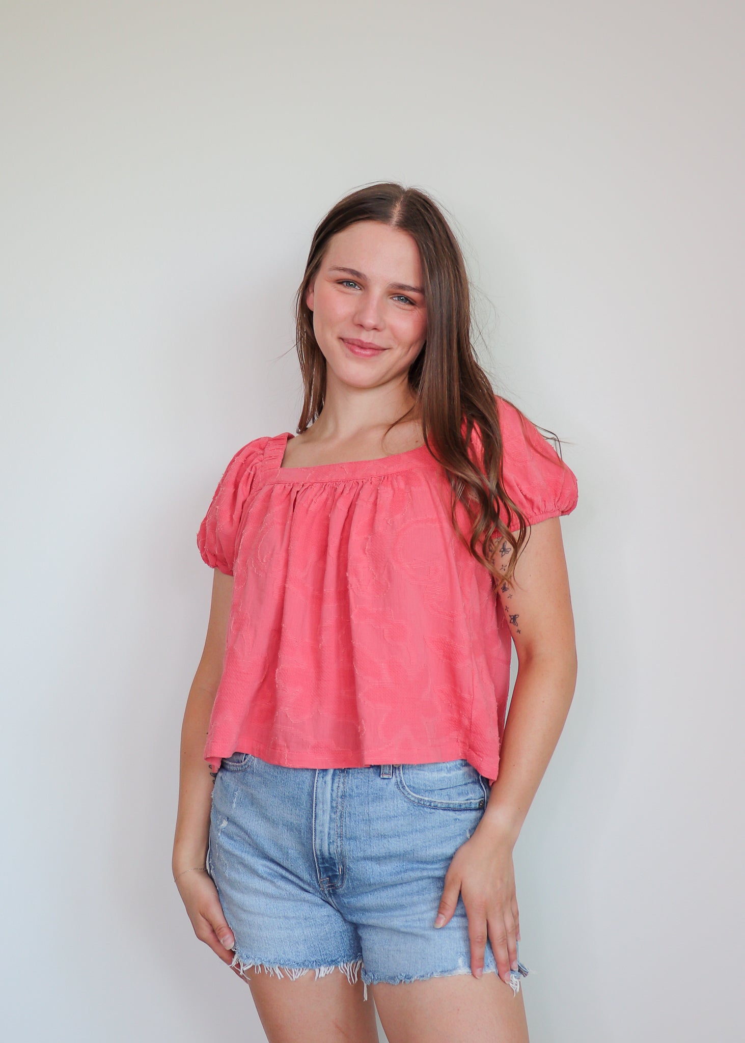 Nicki Jacquard Blouse—Guava** FINAL SALE** AM