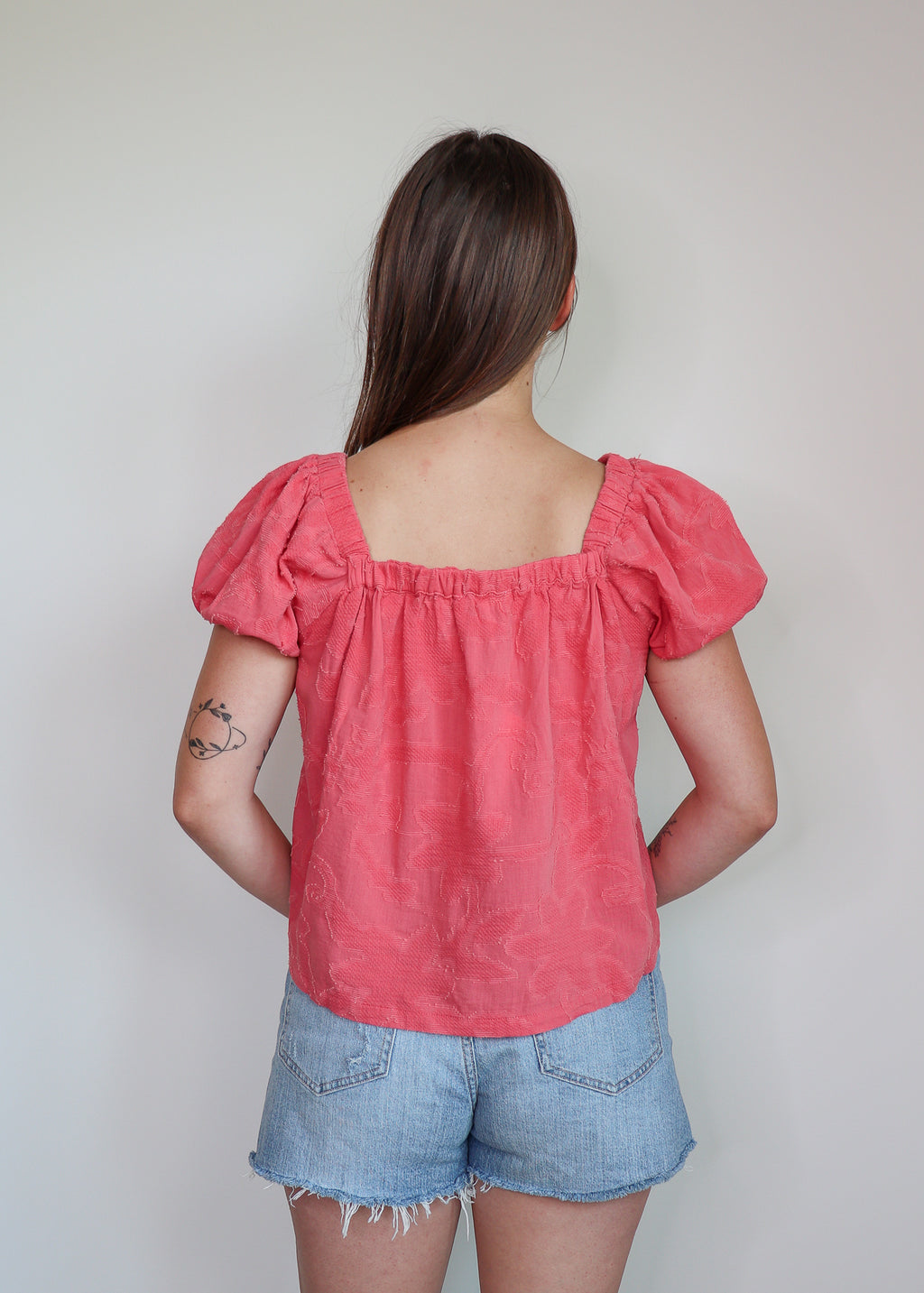 Nicki Jacquard Blouse—Guava