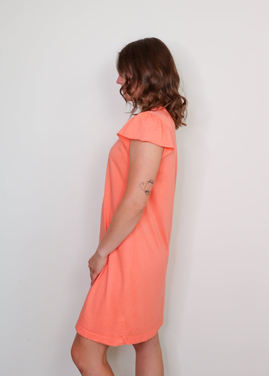 Dena Cotton Flutter Sleeve T-Shirt Dress- Peach*FINAL SALE*