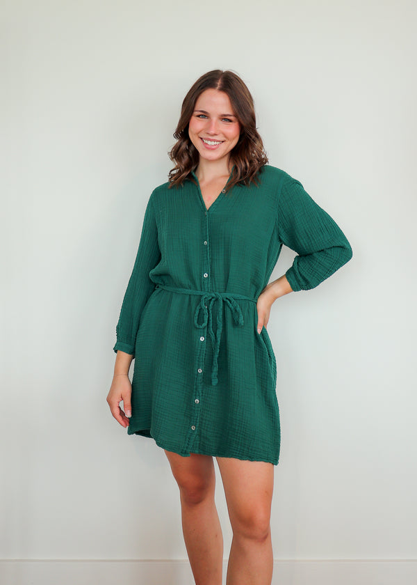 Polly Above the Knee Shirt Dress—Ivy Green