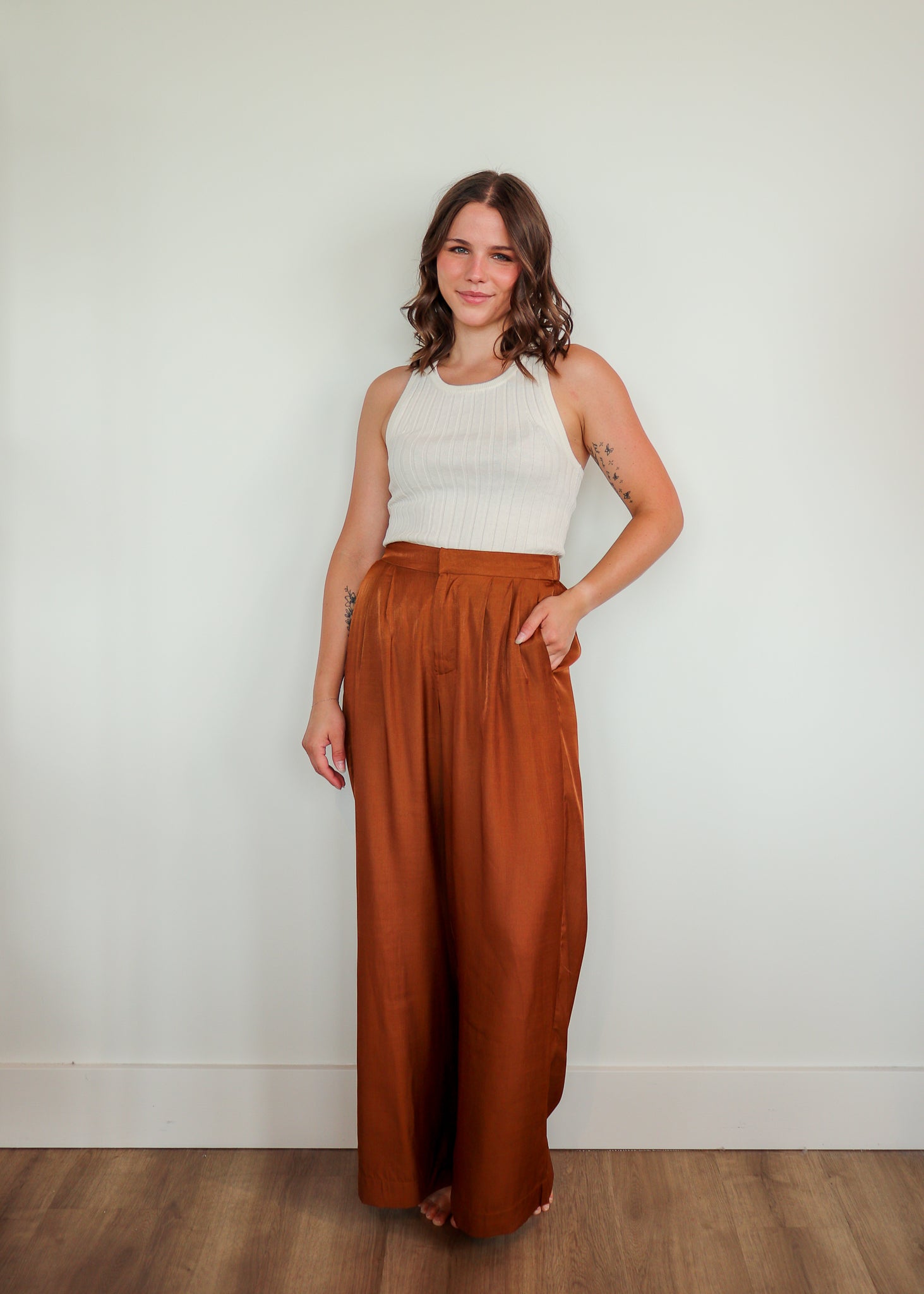 Eva Wide Leg Pants—Toffee Brown
