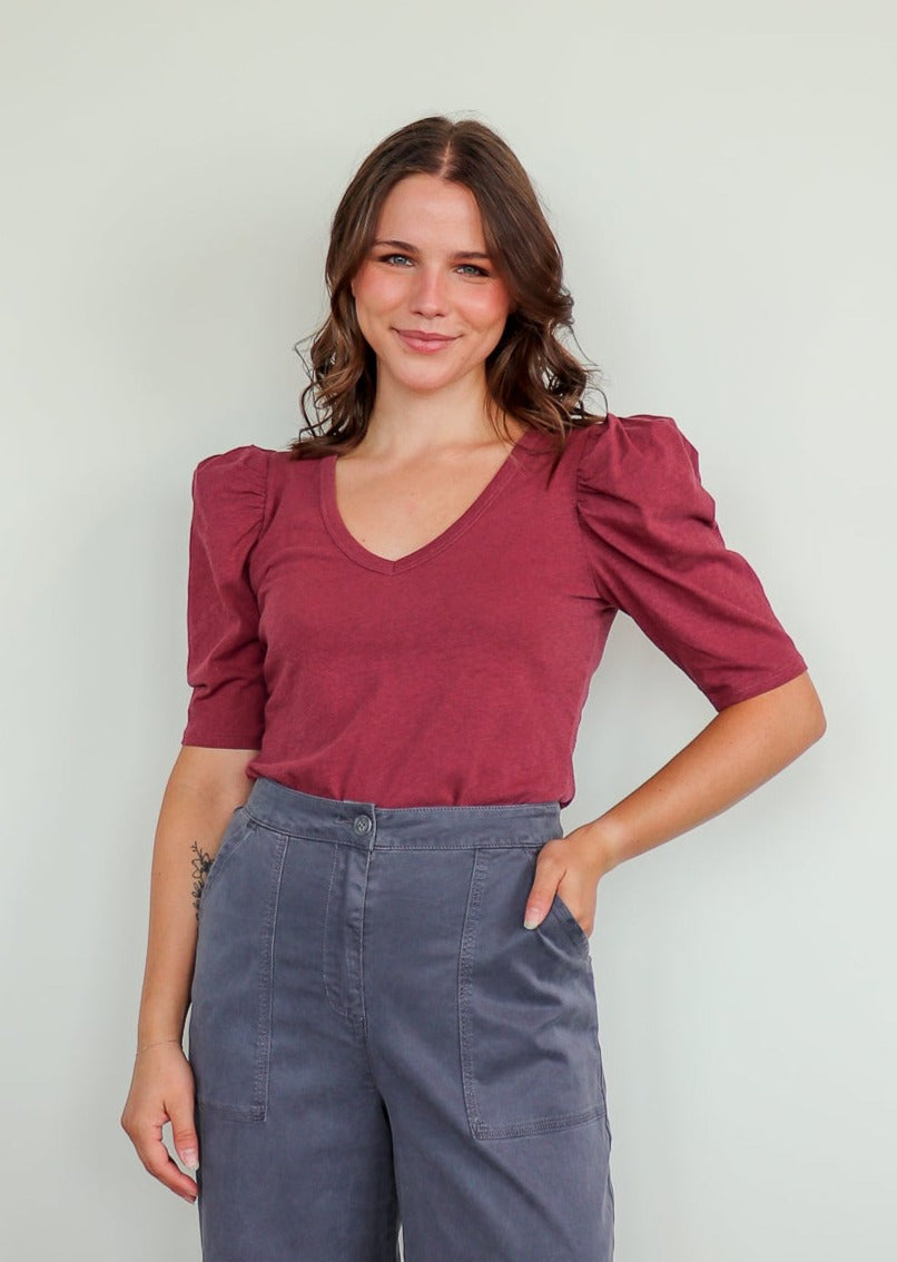 Emily Puff Sleeve V-Neck Tee **FINAL SALE**