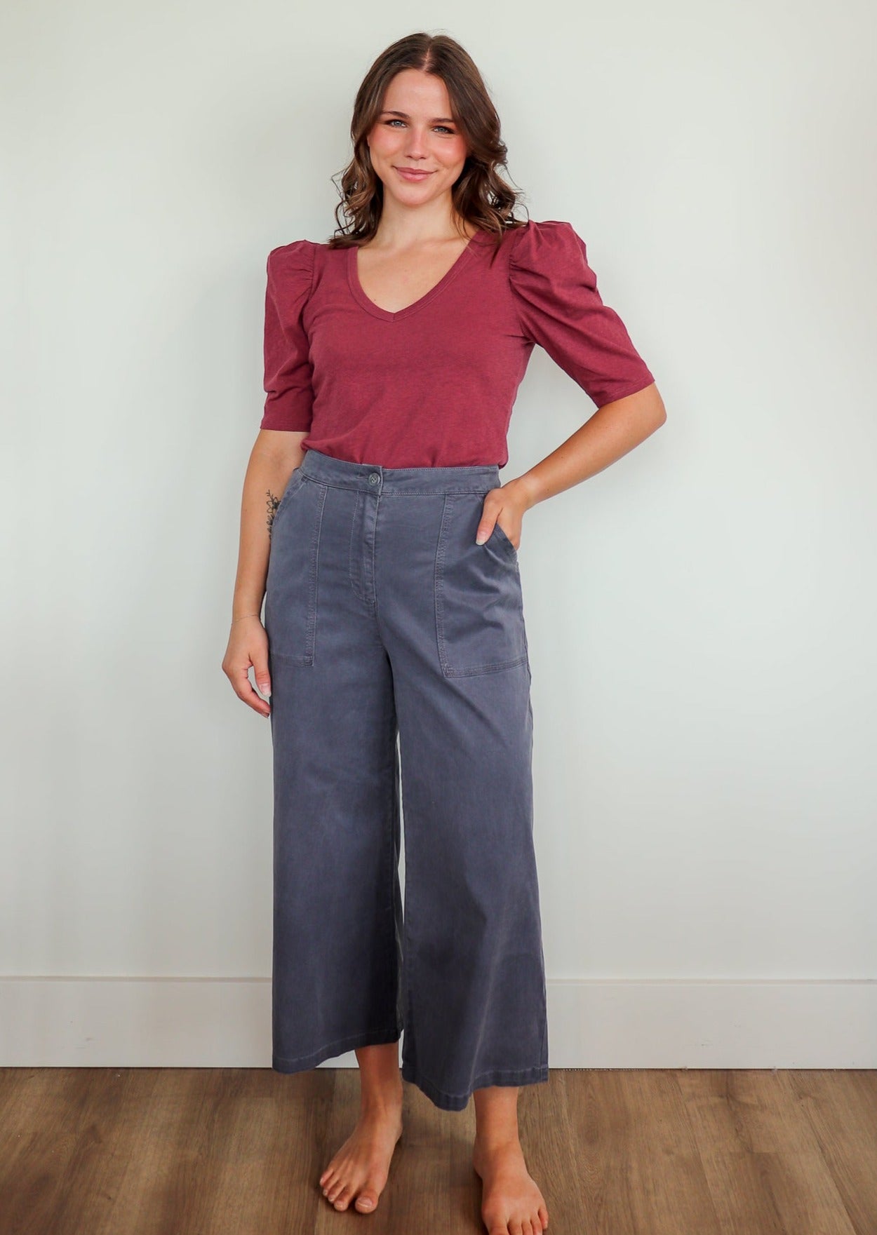 Margaret Wide Leg Crop Trouser—Ash Navy